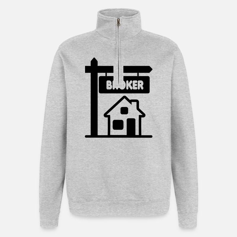 Broker mit Text BROKER - Quarter-Zip-Sweatshirt - Grau meliert