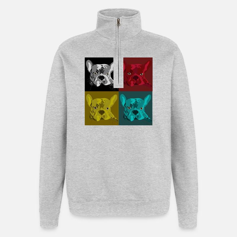 Frenchie Pop Art Vierfarb Design - Quarter-Zip-Sweatshirt - Grau meliert