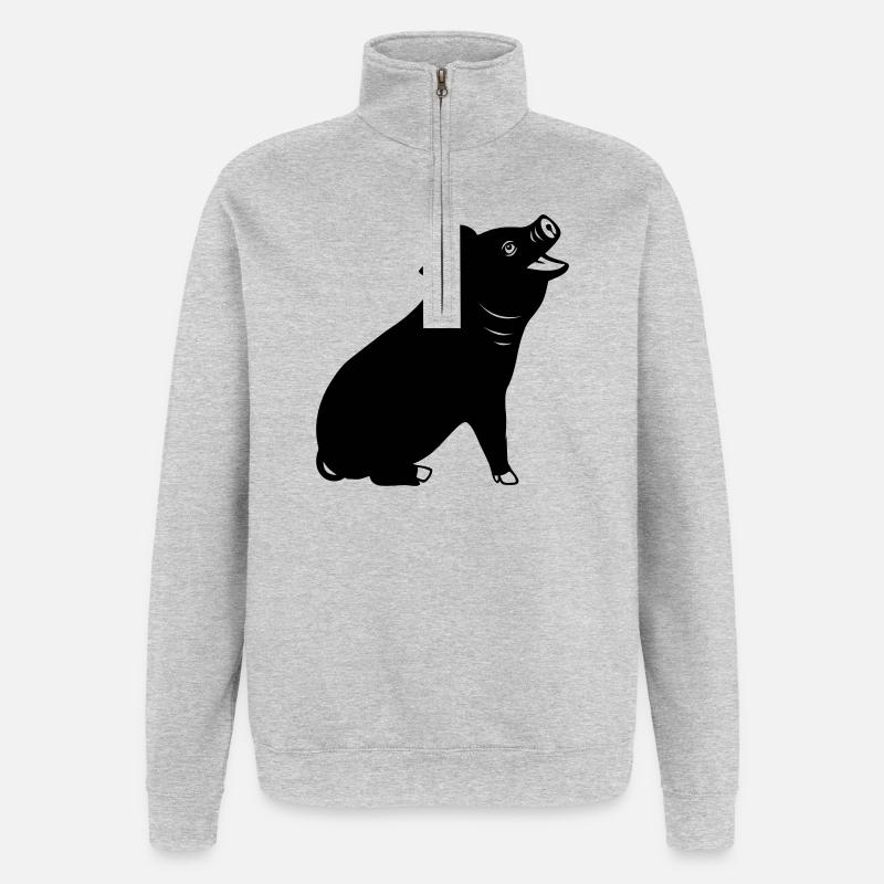 Logo de cochon joyeux Image d’ombre - Sweat à zip 1/4 - gris chiné