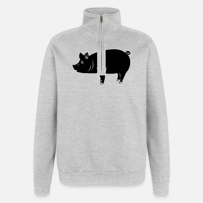 Schweinelogo Schattenbild - Quarter-Zip-Sweatshirt - Grau meliert