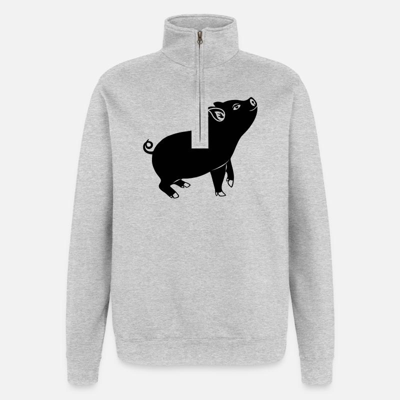 Pig emblem Shadow image - Quarter-Zip Sweatshirt - heather grey