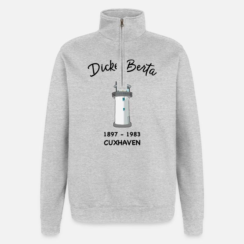 lighthouse Dicke Berta, Cuxhaven, harbour - Quarter-Zip Sweatshirt - heather grey