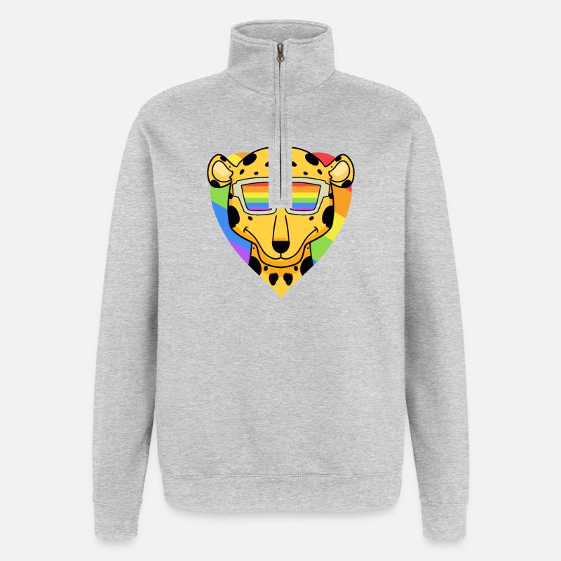 Arc-en-ciel - Guépard avec lunettes - Sweat à zip 1/4 - gris chiné