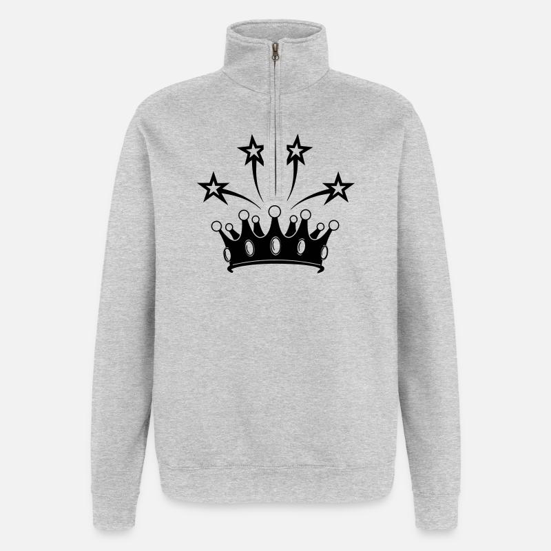 Krone mit Sternen - Quarter-Zip-Sweatshirt - Grau meliert