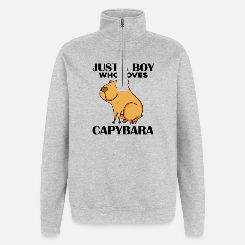 Garçon Capybara - Sweat à zip 1/4 - gris chiné