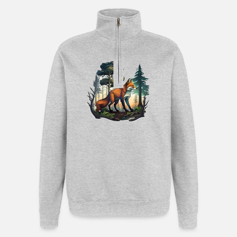 Fuchs im Wald - Quarter-Zip-Sweatshirt - Grau meliert