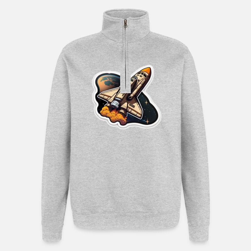 Fusée spatiale - Sweat à zip 1/4 - gris chiné