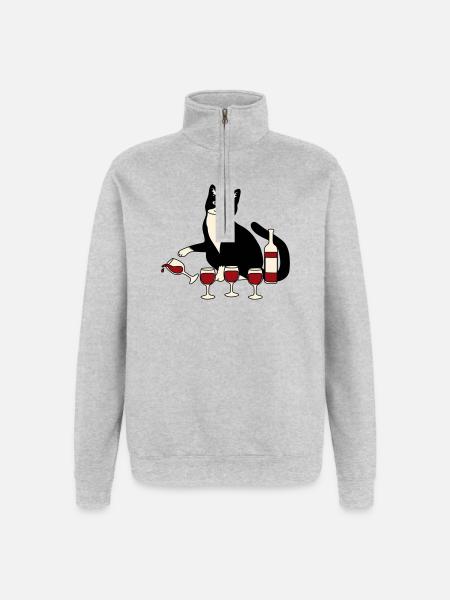 Verre à vin pour chat - Sweat à zip 1/4 - gris chiné