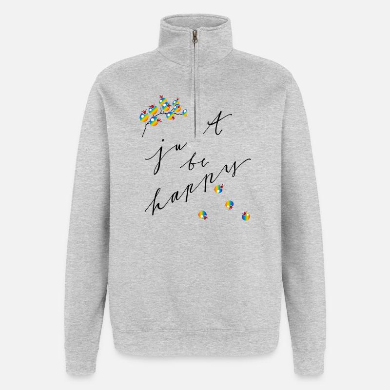 Soyez simplement heureux - Sweat à zip 1/4 - gris chiné