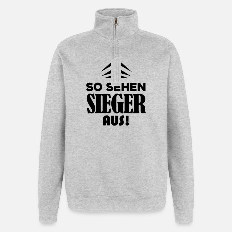 Sieger Erster Gewinner Geschenk - Quarter-Zip-Sweatshirt - Grau meliert