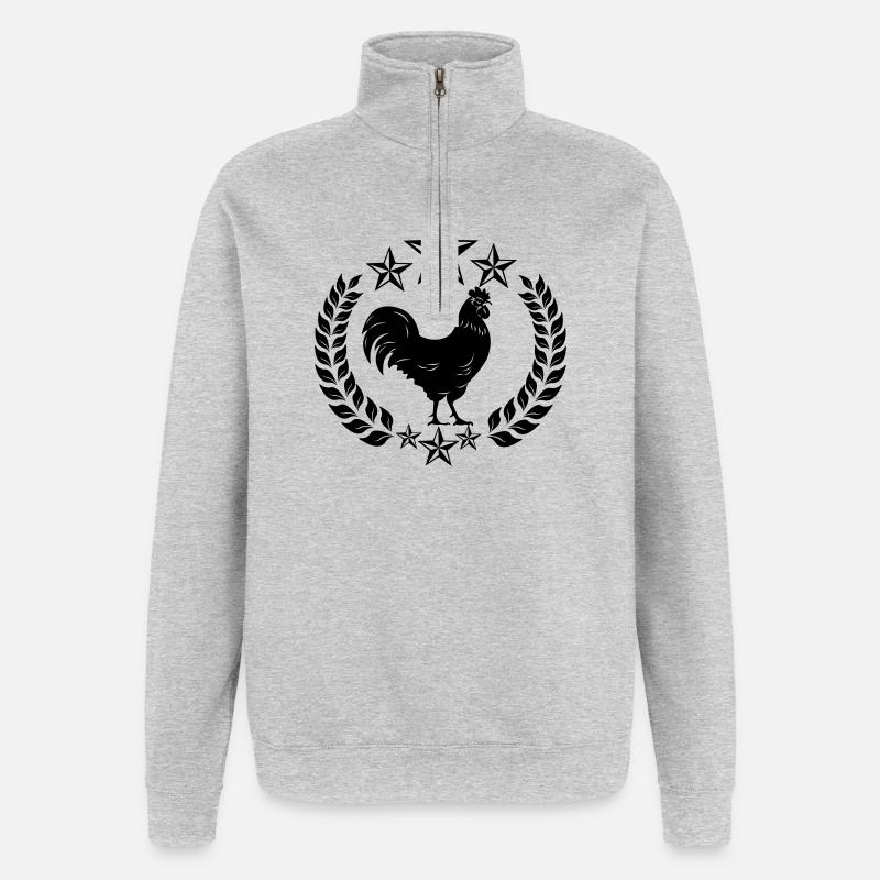Schwarzer Hahn mit Lorbeerkranz - Quarter-Zip-Sweatshirt - Grau meliert