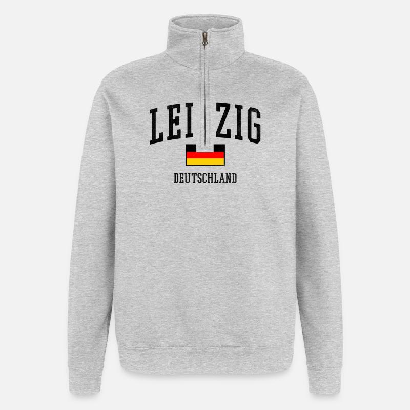 Leipzig Allemagne Design avec drapeau - Sweat à zip 1/4 - gris chiné