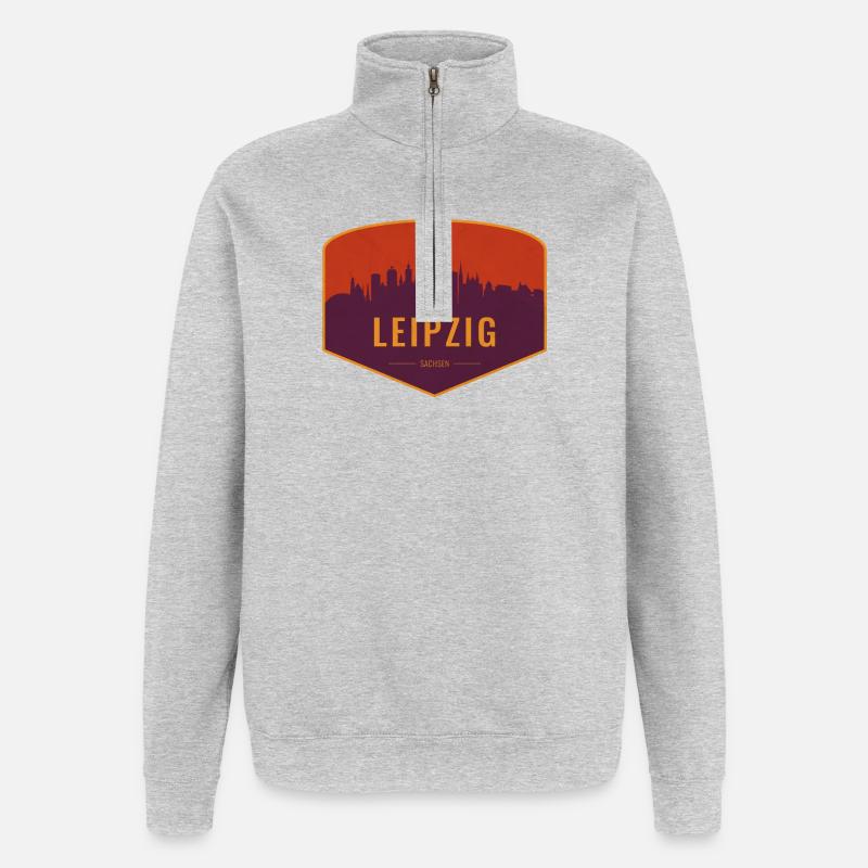 Bouclier de la Skyline de Leipzig - Sweat à zip 1/4 - gris chiné