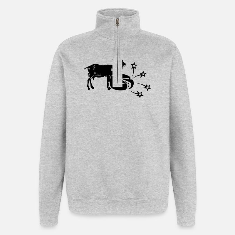 Fromage en tranches et chèvre, - Sweat à zip 1/4 - gris chiné