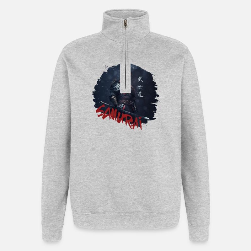 Samurai Krieger mit Katana - Quarter-Zip-Sweatshirt - Grau meliert