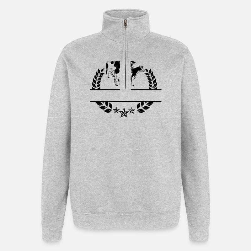 Kuh-Monogramm - Quarter-Zip-Sweatshirt - Grau meliert