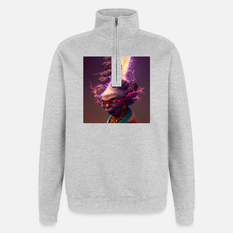 elektrik-Porträt 13 – Neonvulkanische Großmutter - Quarter-Zip-Sweatshirt - Grau meliert