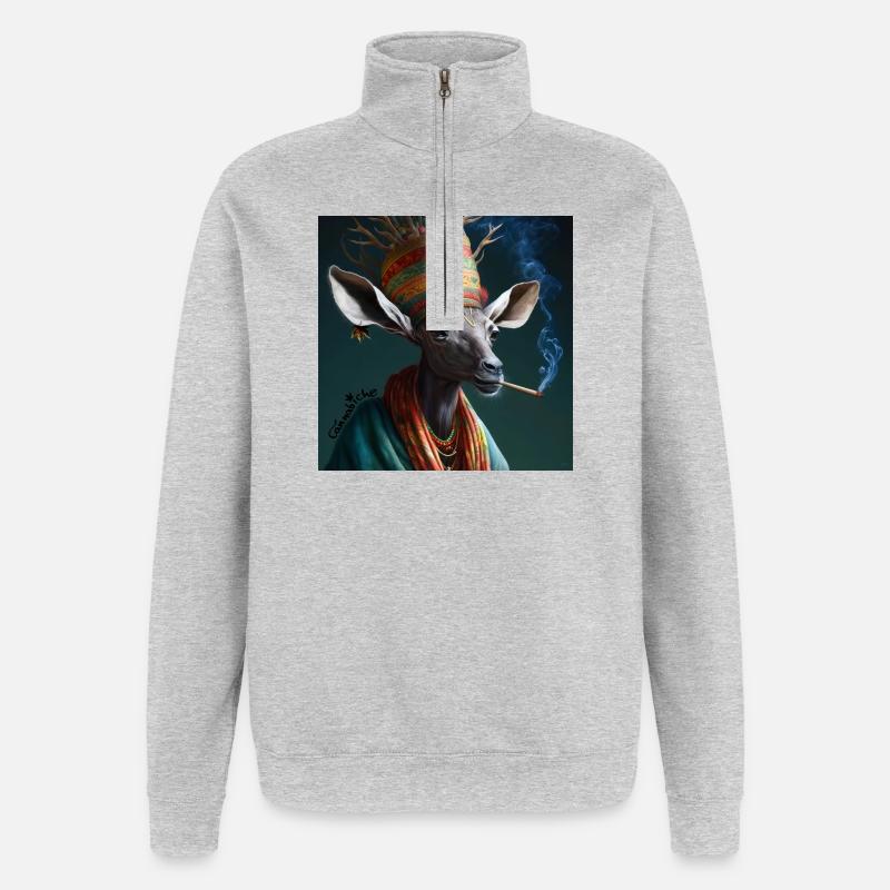 Cannabiche 01 avec - Sweat à zip 1/4 - gris chiné