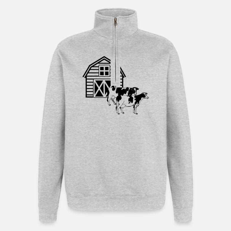 Ferme de vaches - Sweat à zip 1/4 - gris chiné