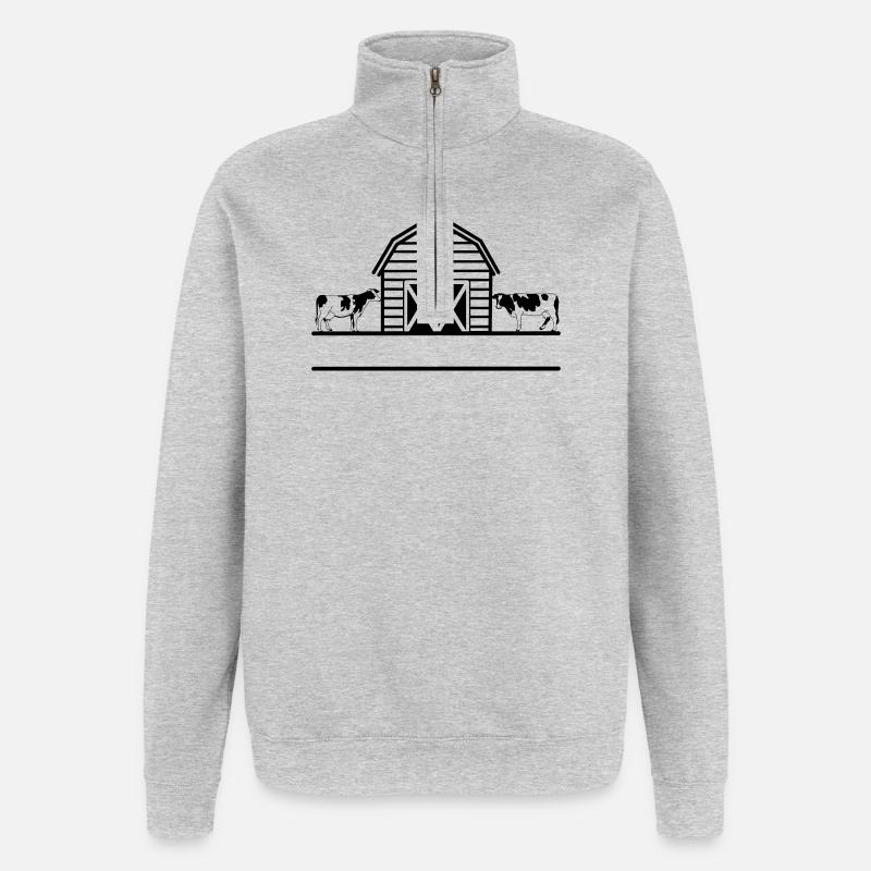 Monogramme de vaches de ferme - Sweat à zip 1/4 - gris chiné