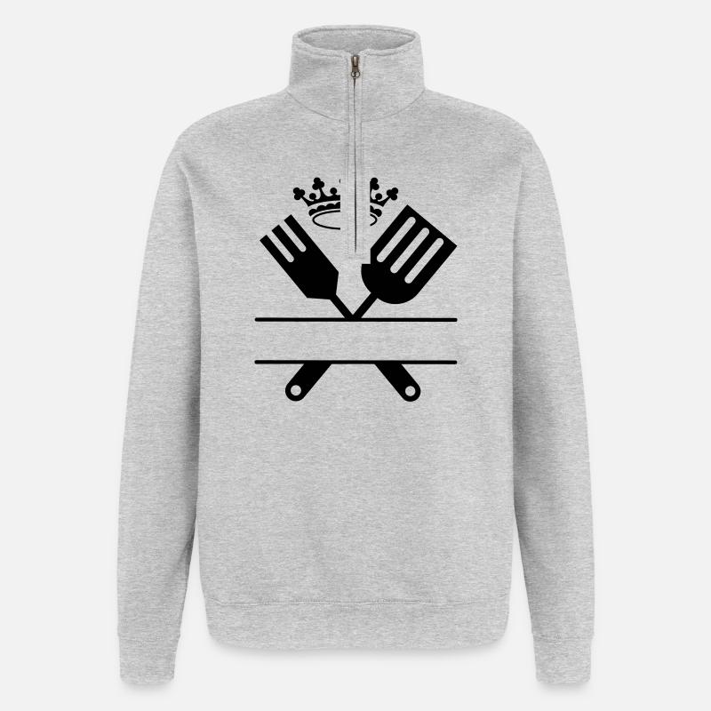 Grillbesteck Monogramm mit Krone - Quarter-Zip-Sweatshirt - Grau meliert