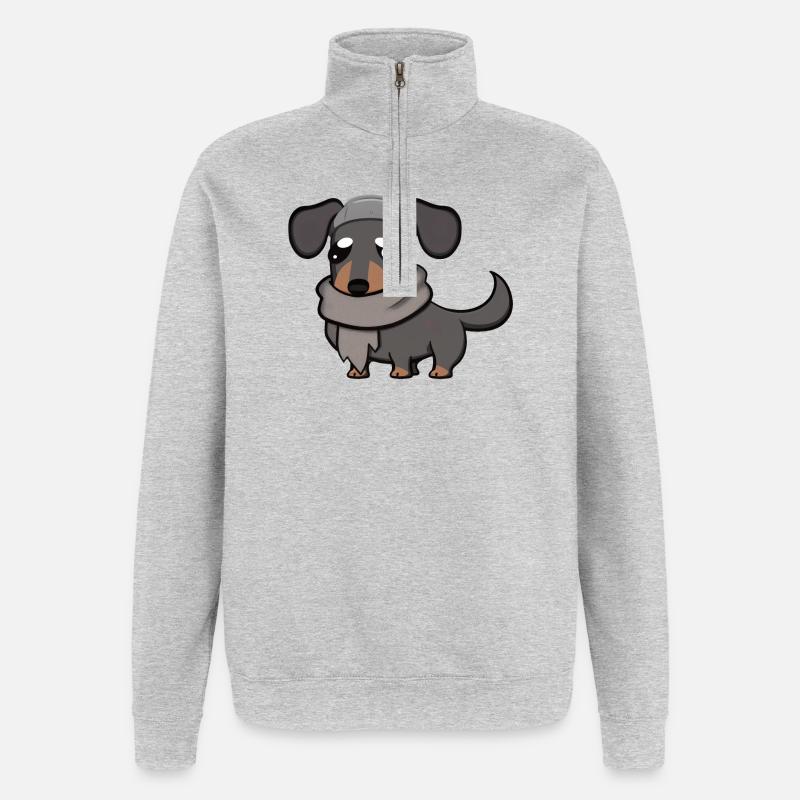Teckel gris - Sweat à zip 1/4 - gris chiné