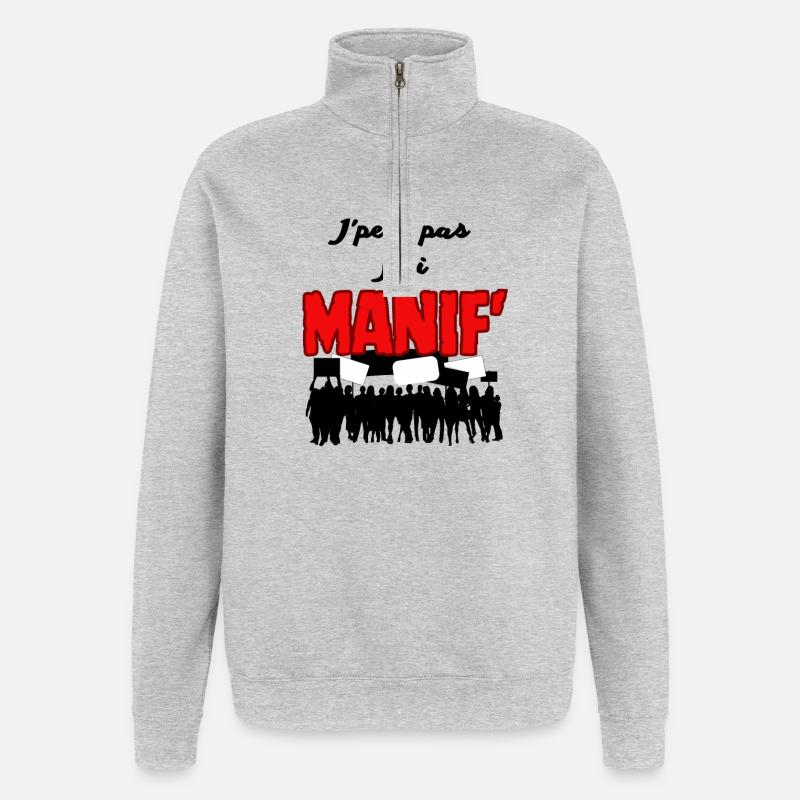 Manif - Sweat à zip 1/4 - gris chiné