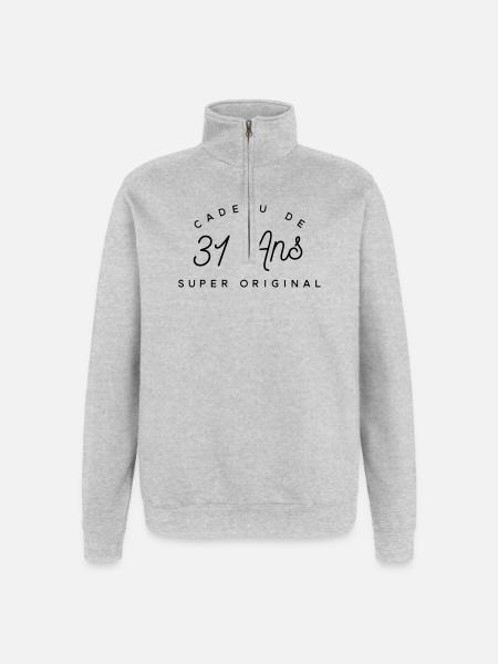 Cadeau 31 ans - Sweat à zip 1/4 - gris chiné