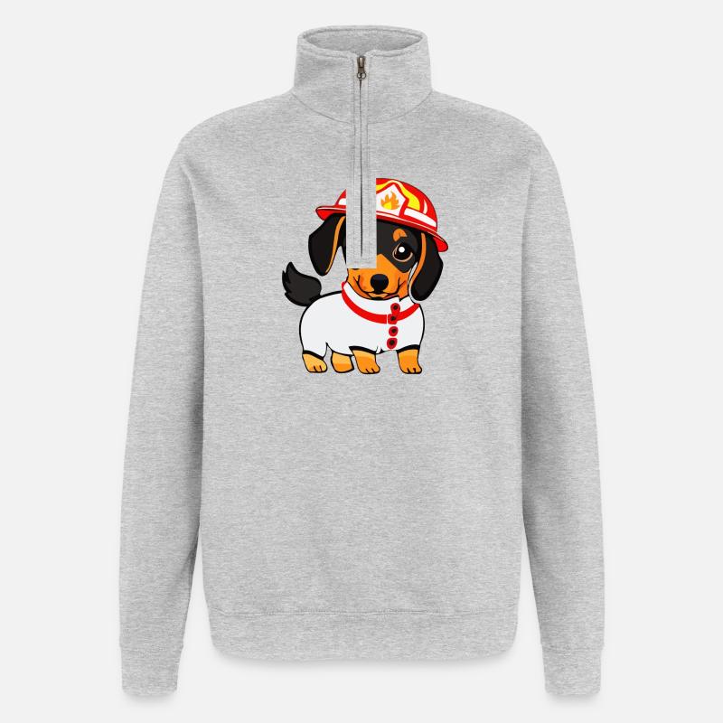 Dackel als Feuerwehrmann - Quarter-Zip-Sweatshirt - Grau meliert