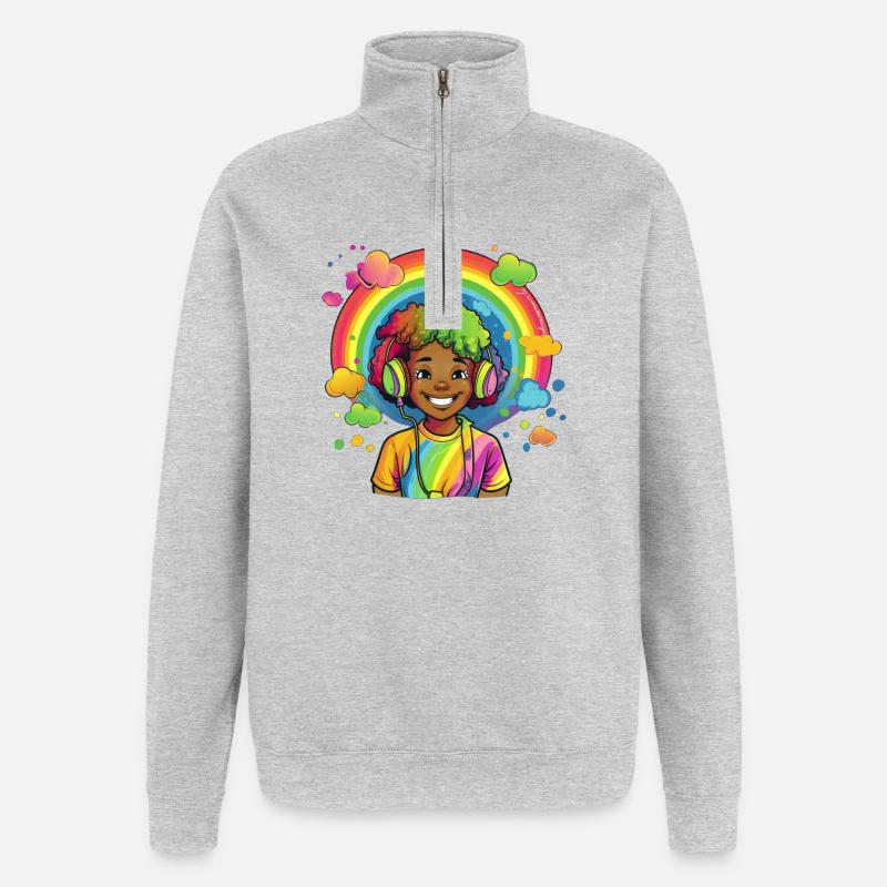 Bunte Rainbow-Comic-Illustration - Quarter-Zip-Sweatshirt - Grau meliert