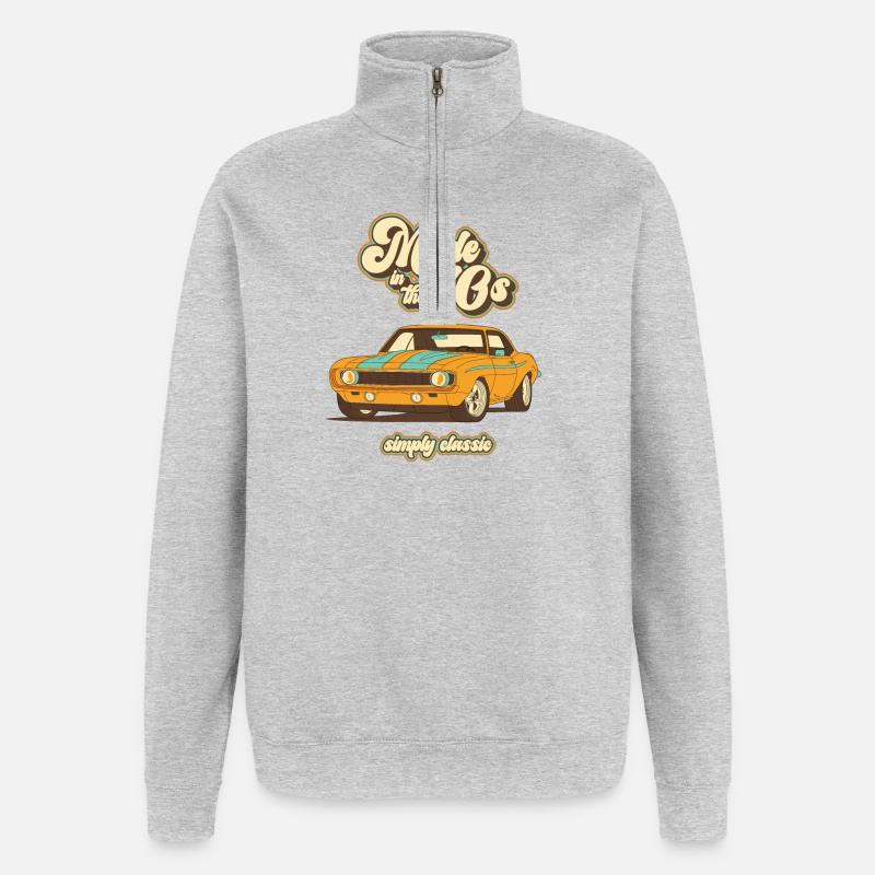 Design des années 70 - Sweat à zip 1/4 - gris chiné