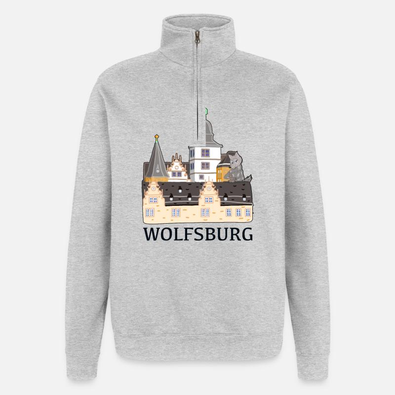 Wolfsburg, Schloss - Quarter-Zip-Sweatshirt - Grau meliert