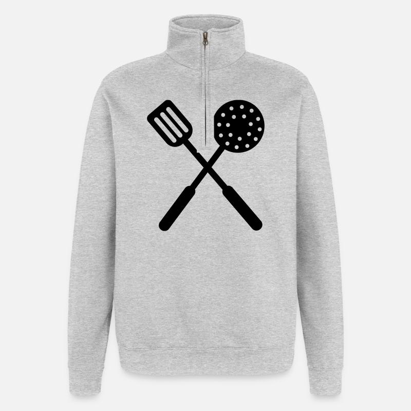 Frying baking tools crossed - Quarter-Zip Sweatshirt - heather grey