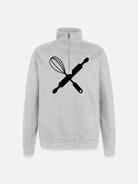 Crossed rolling pin and whisk - Quarter-Zip Sweatshirt - heather grey