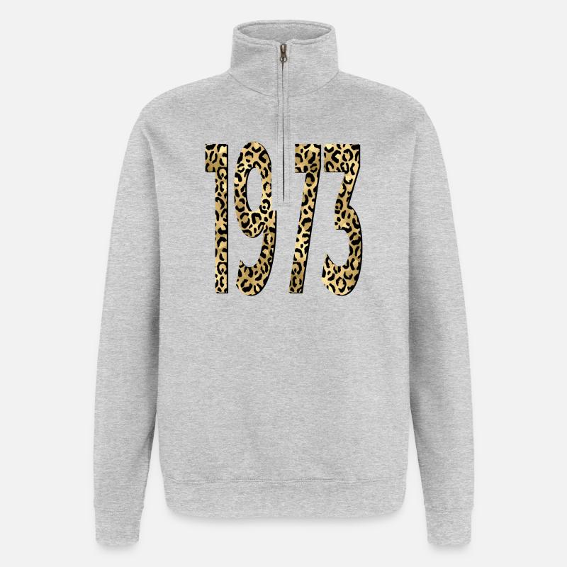 Anniversaire 1973 Imprimé léopard - Sweat à zip 1/4 - gris chiné