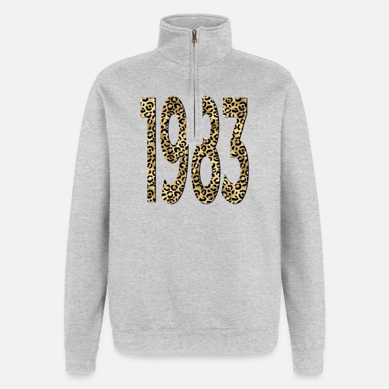 Numéro 1983 - Imprimé Léopard - Anniversaire - Sweat à zip 1/4 - gris chiné