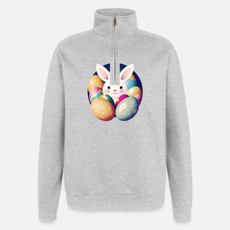 Osterhase mit Ostereiern - Quarter-Zip-Sweatshirt - Grau meliert