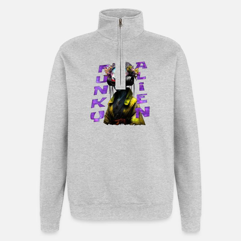 Funky alien 02 - Sweat à zip 1/4 - gris chiné