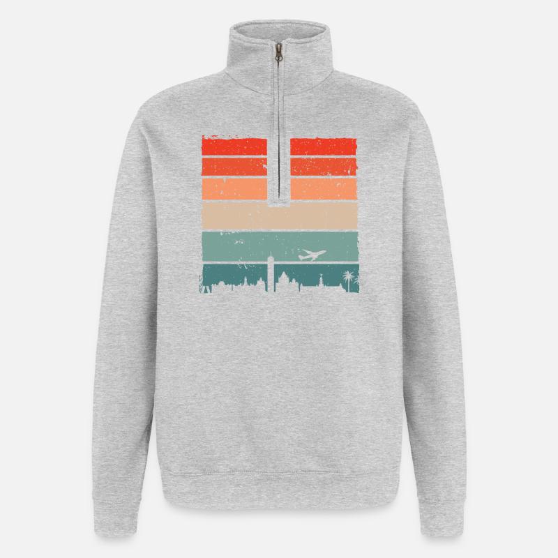 Sonnenuntergang Skyline Vogel Silhouette - Quarter-Zip-Sweatshirt - Grau meliert