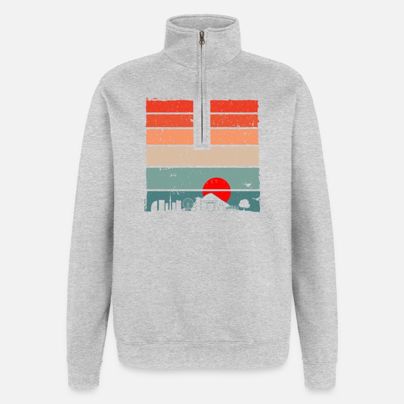 Sunset Torii Skyline - Quarter-Zip Sweatshirt - heather grey