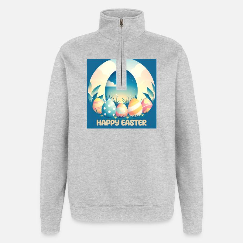 Joyeuses Pâques, oeuf de Pâques - Sweat à zip 1/4 - gris chiné