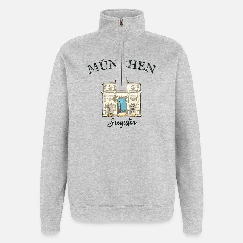 Siegestor München, Friedensmahnmal - Quarter-Zip-Sweatshirt - Grau meliert