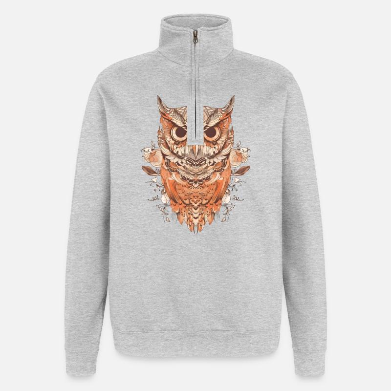 Pattern Owl - Quarter-Zip Sweatshirt - heather grey