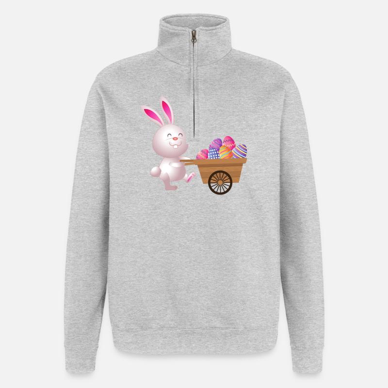 pâques, easter, fêtes de pâques - Sweat à zip 1/4 - gris chiné