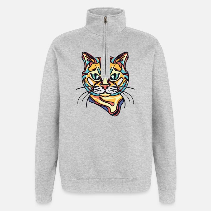 Bunte Katze - Quarter-Zip-Sweatshirt - Grau meliert