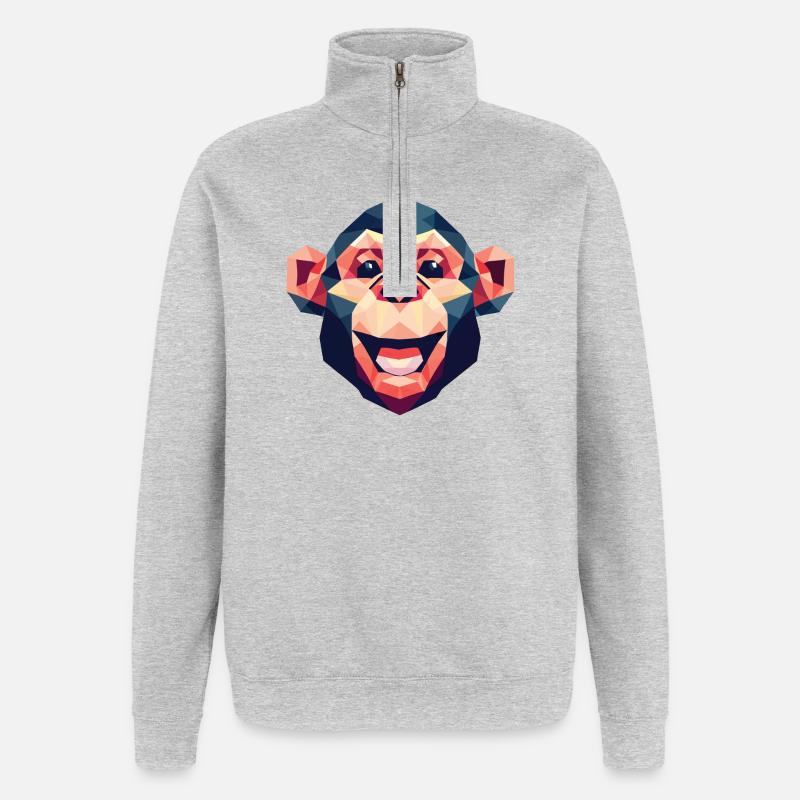 Singe polygonal - Sweat à zip 1/4 - gris chiné
