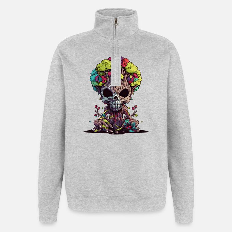 Tree Skull Bloom - Quarter-Zip Sweatshirt - heather grey