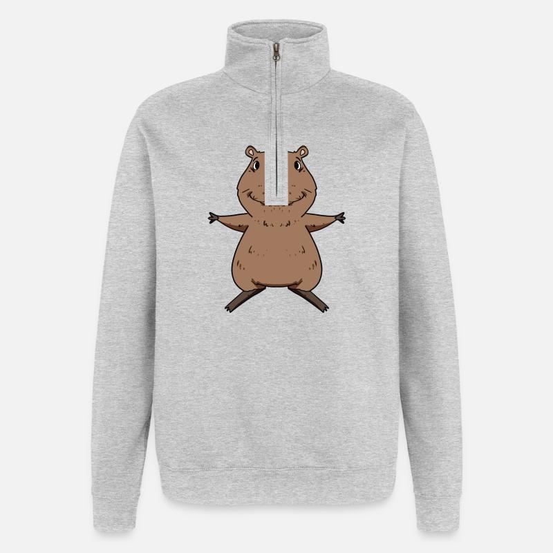 Motif Capybara capybara - Sweat à zip 1/4 - gris chiné