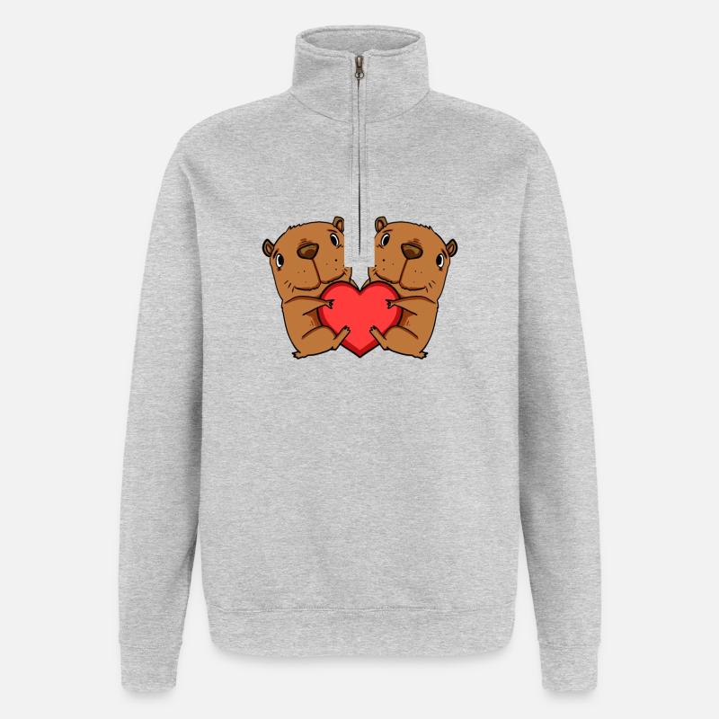 Motif de cœur Capybara capybara - Sweat à zip 1/4 - gris chiné
