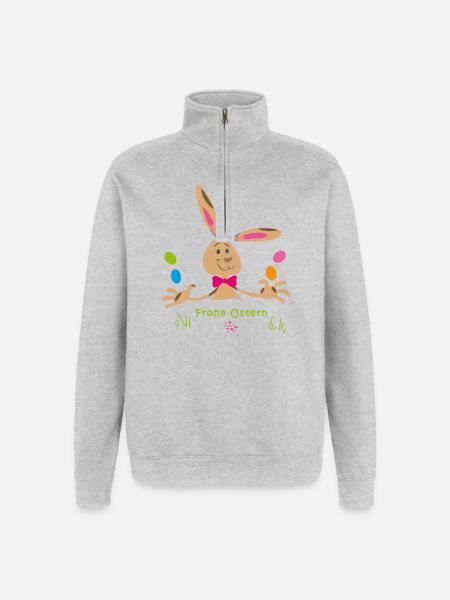 frohe Ostern - Quarter-Zip-Sweatshirt - Grau meliert